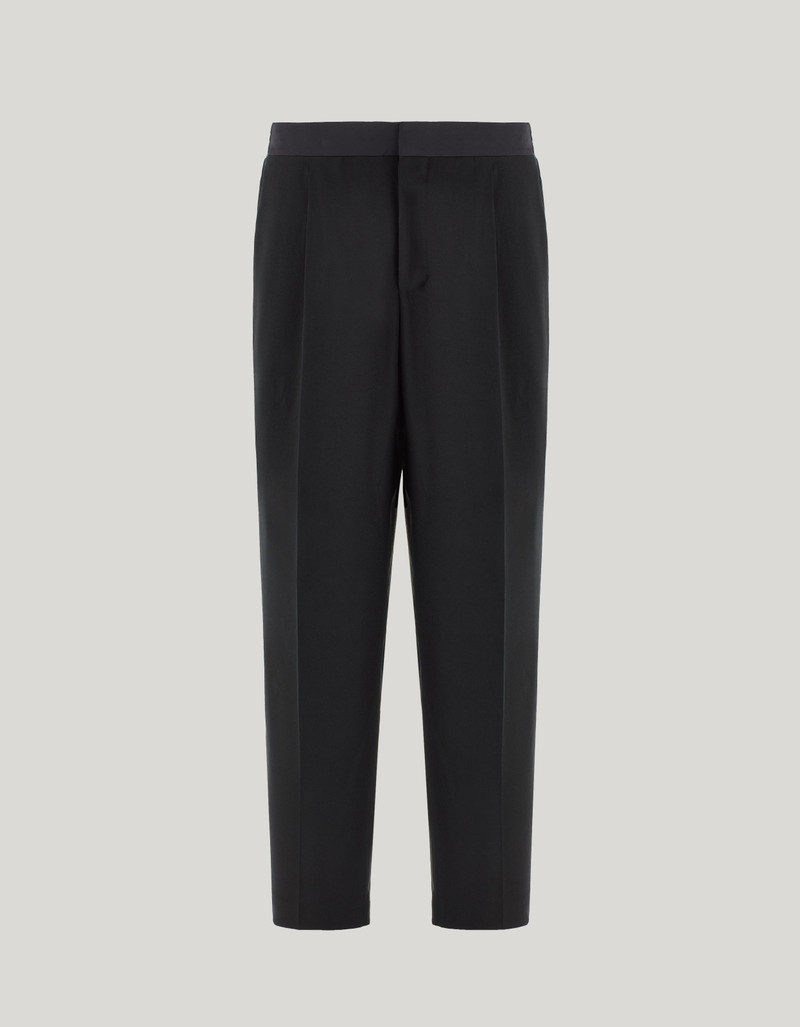 RELAXED FIT BLACK TUXEDO TROUSERS IN STRETCH WOOL 1