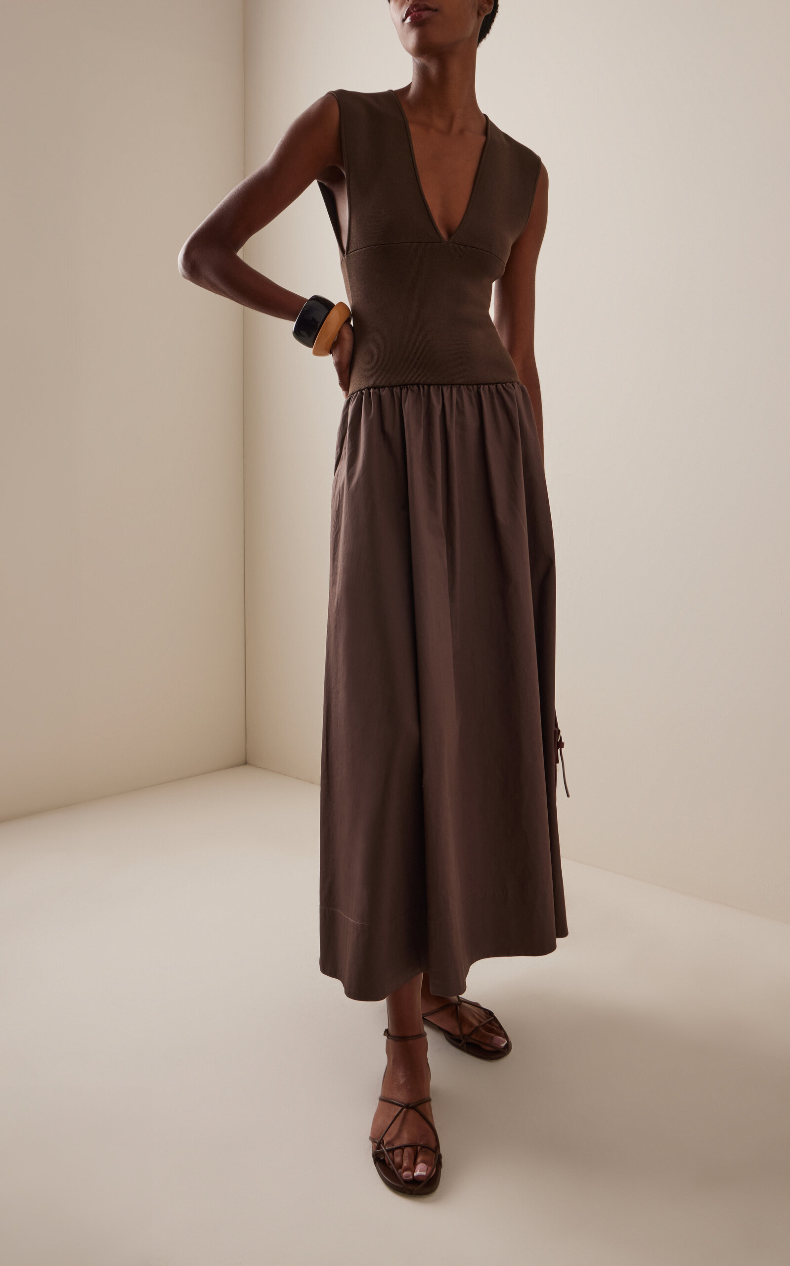 Exclusive Knit and Cotton Maxi Circle Dress brown - 2
