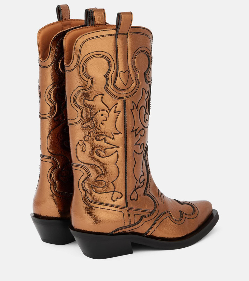 GANNI Black Feminine faux leather knee-high boots outlook