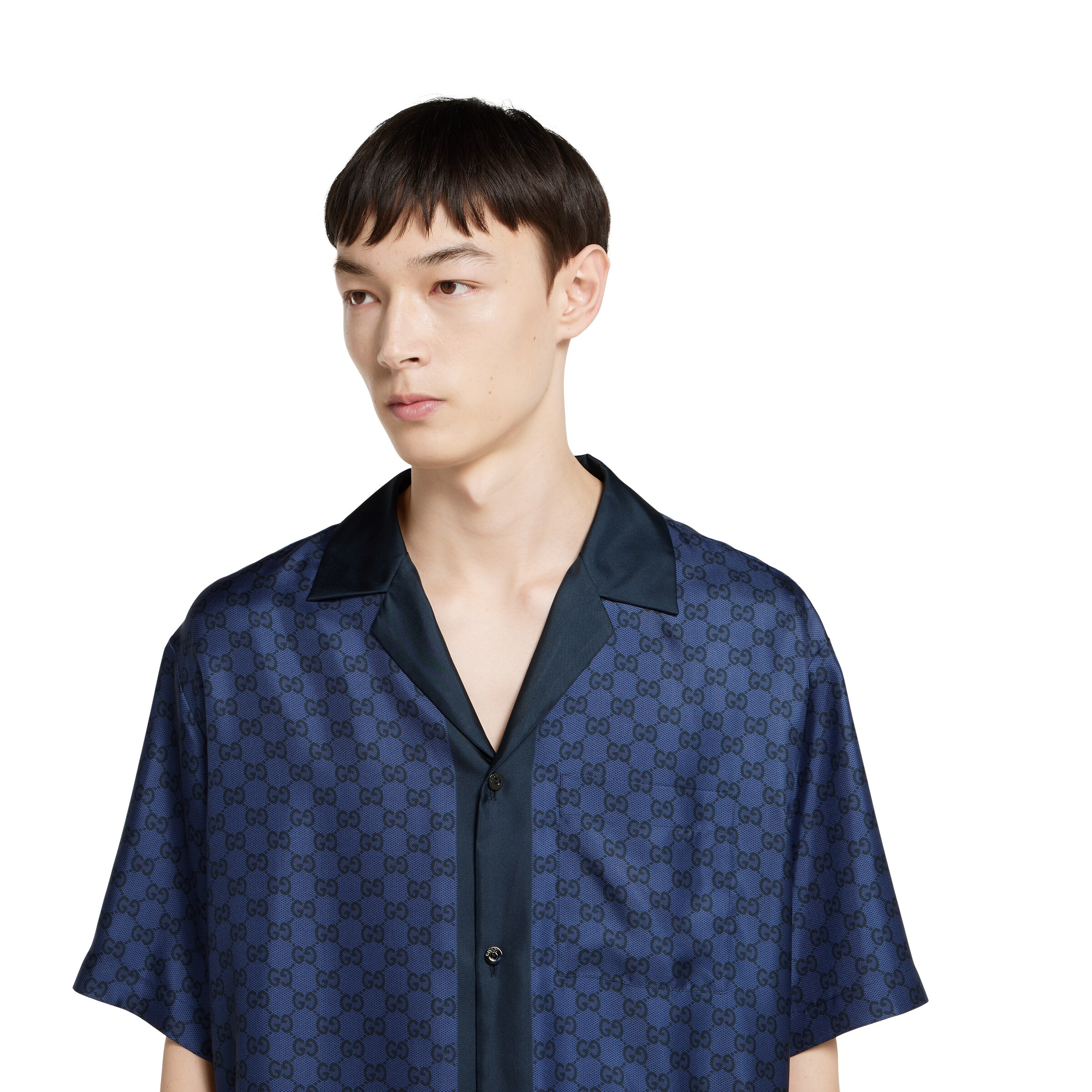 Printed silk twill bowling shirt - 5