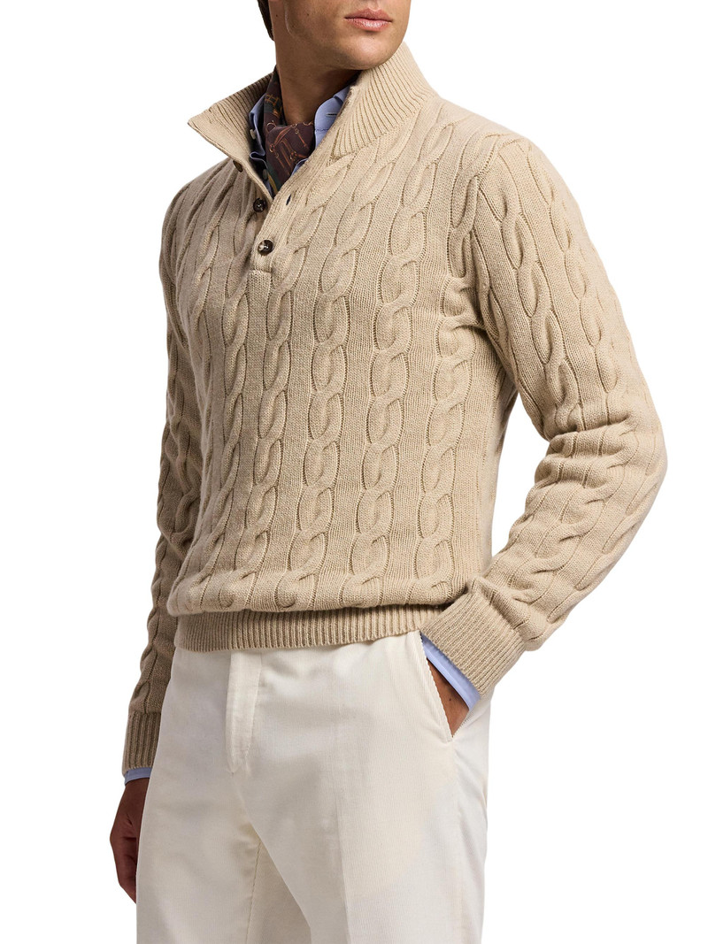 Men's Cable-Knit Mockneck Cashmere Sweater - Champagne Melange 4