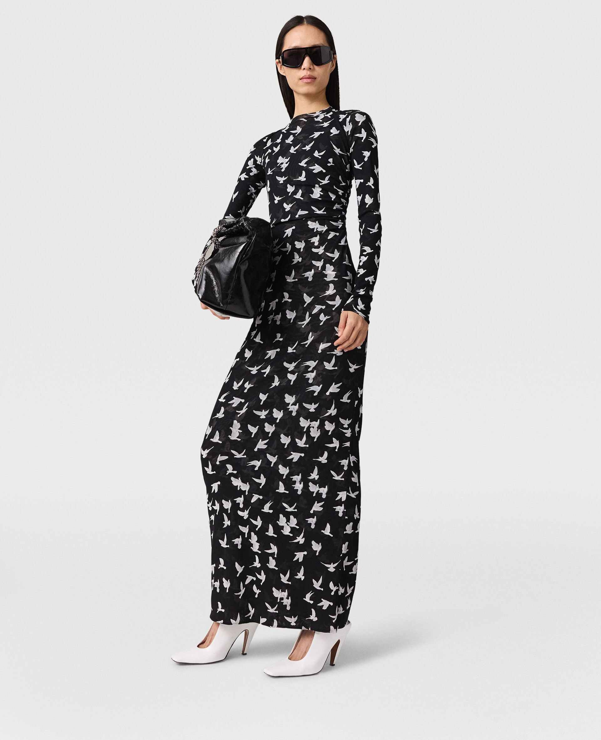 Dove Print Mesh Long-Sleeve Dress - 2