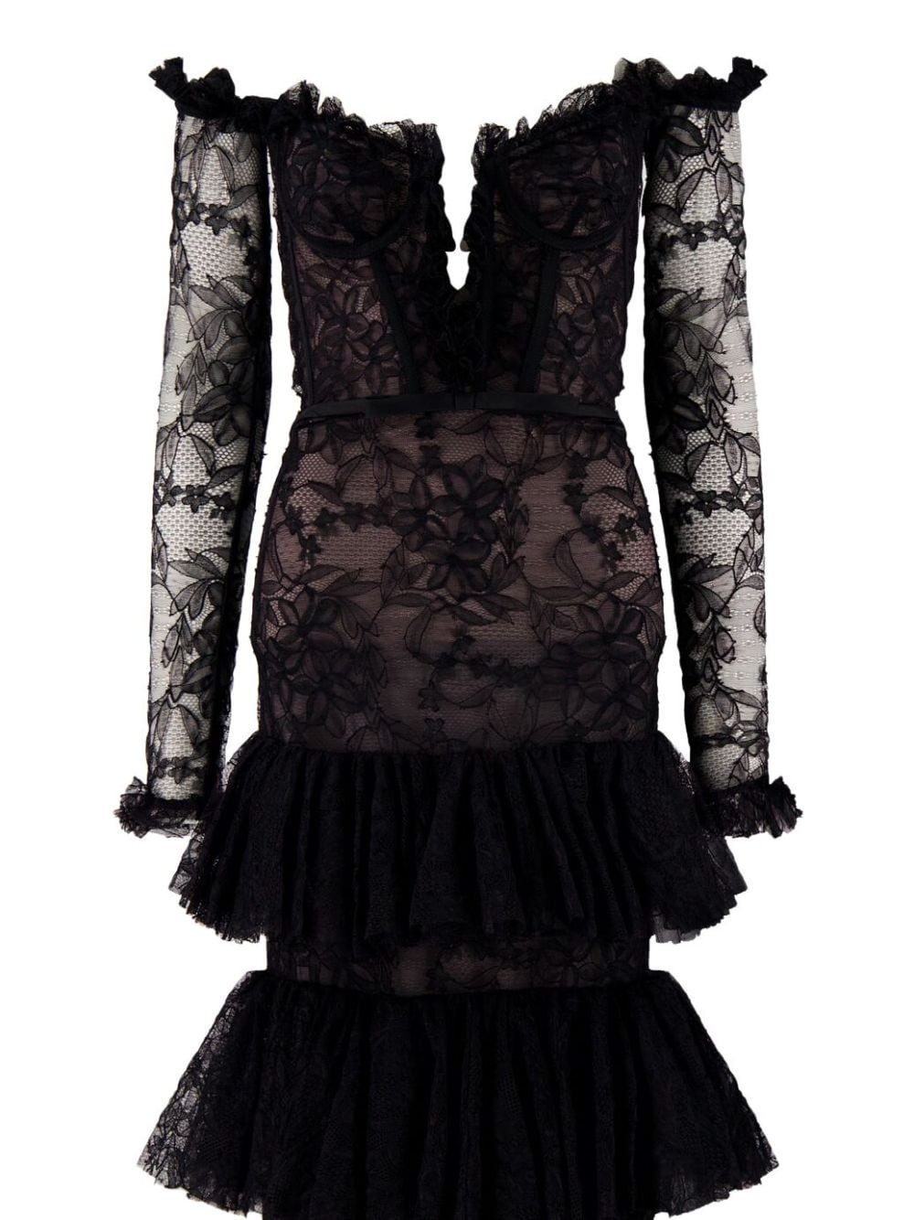 tiered off-the-shoulder lace dress - 2