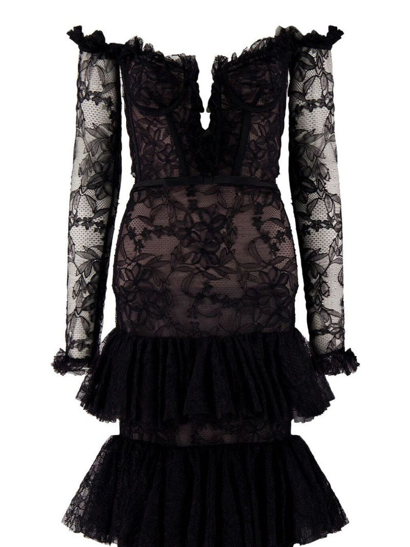 GIAMBATTISTA VALLI tiered off-the-shoulder lace dress outlook