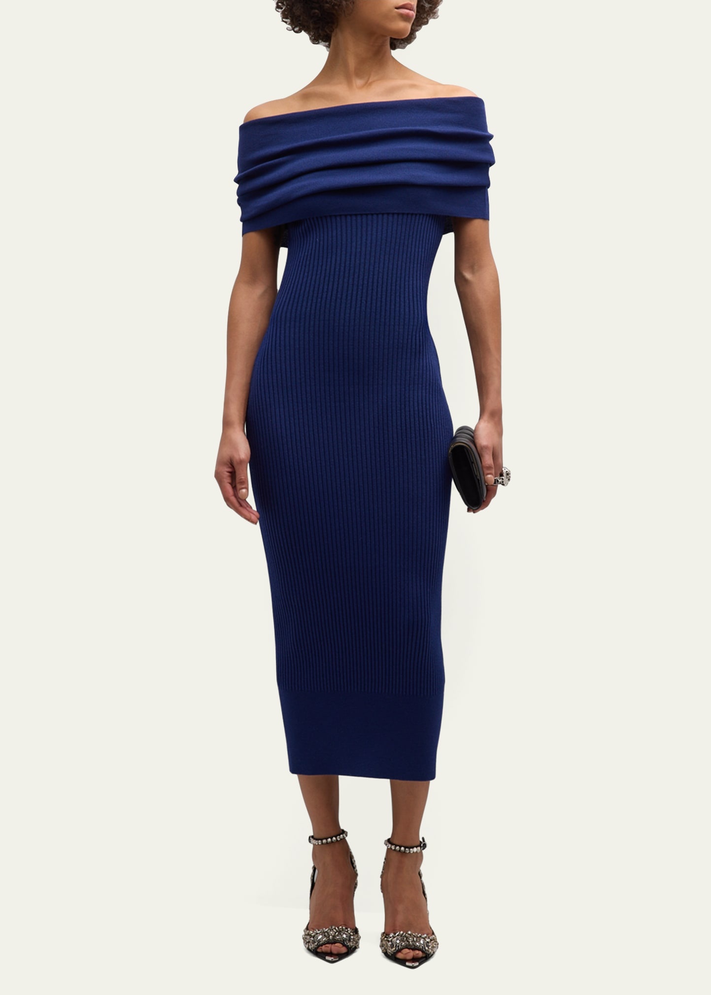 Off-Shoulder Wool-Blend Knit Midi Dress - 2