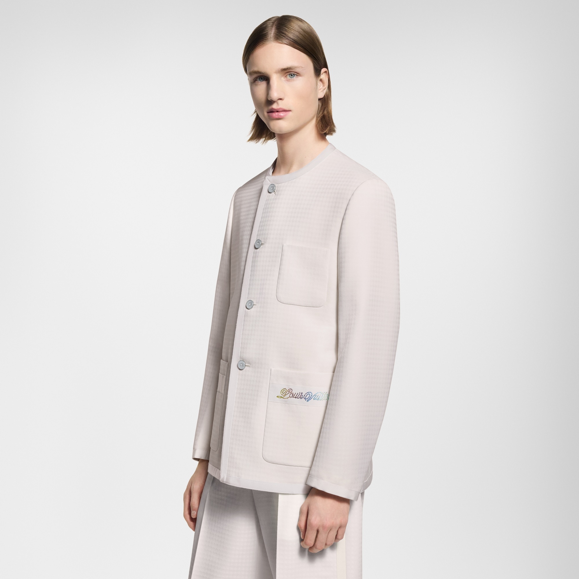 Preppy Collarless Wool Jacket - 2