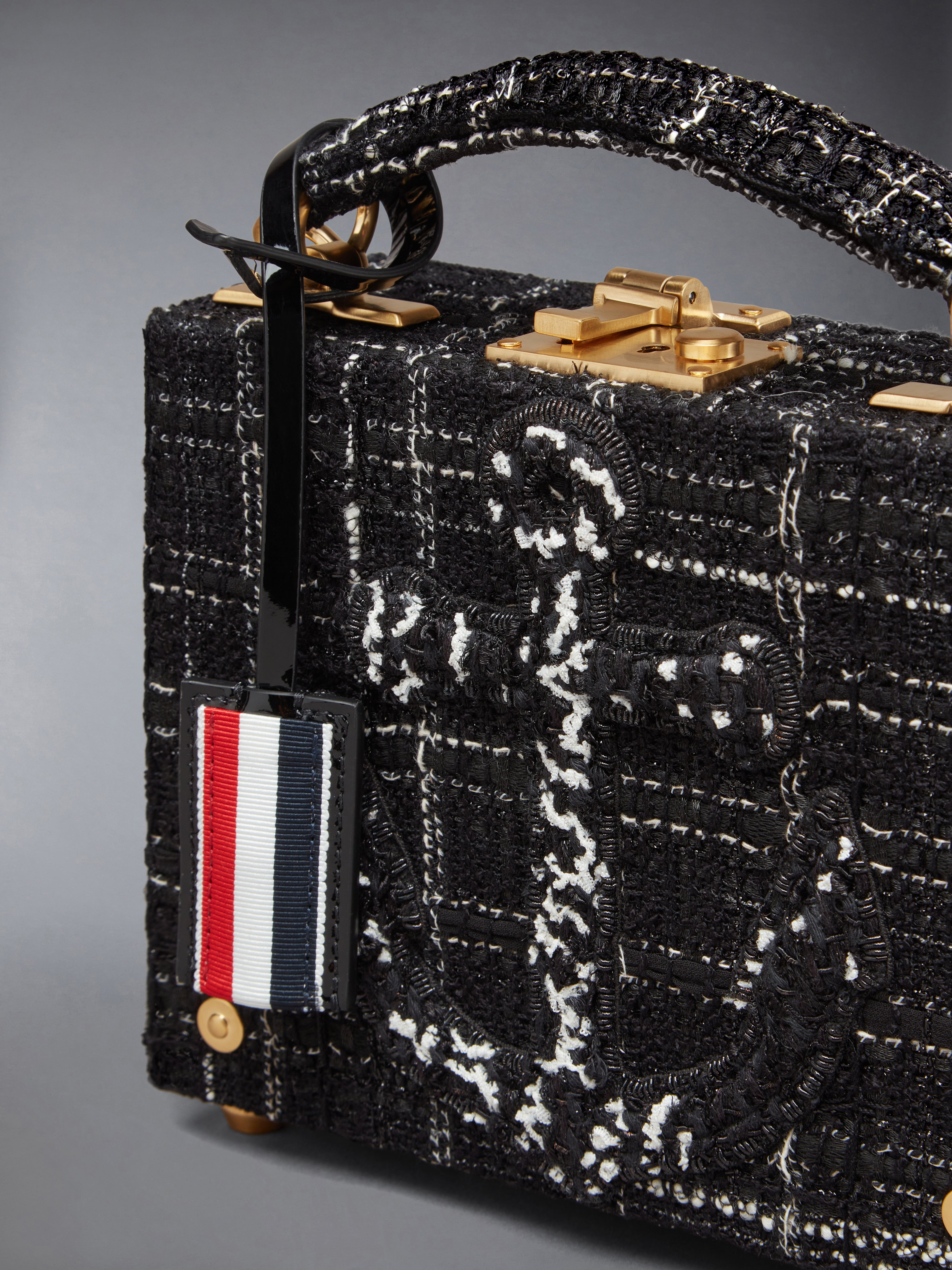 Plaid Ribbon Tweed Woven Chain Micro Attache Case - 5