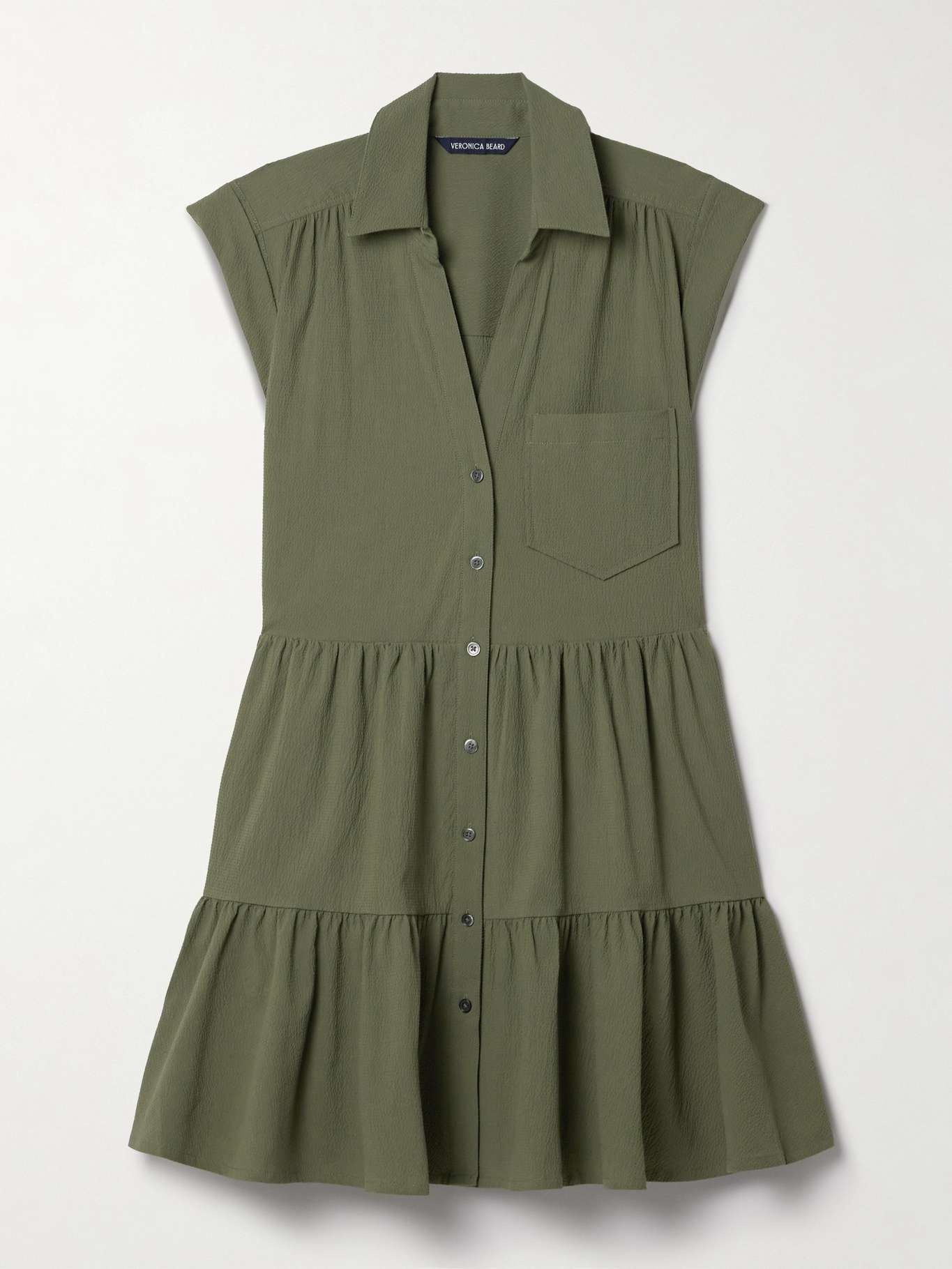 Trisha tiered cotton-blend seersucker mini shirt dress - 1