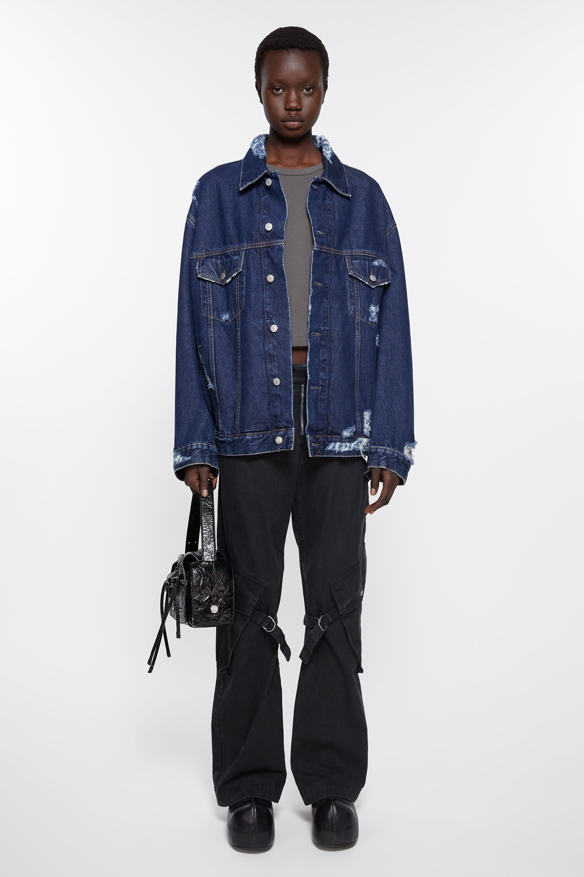 Distressed denim jacket - Relaxed fit - Mid blue - 2