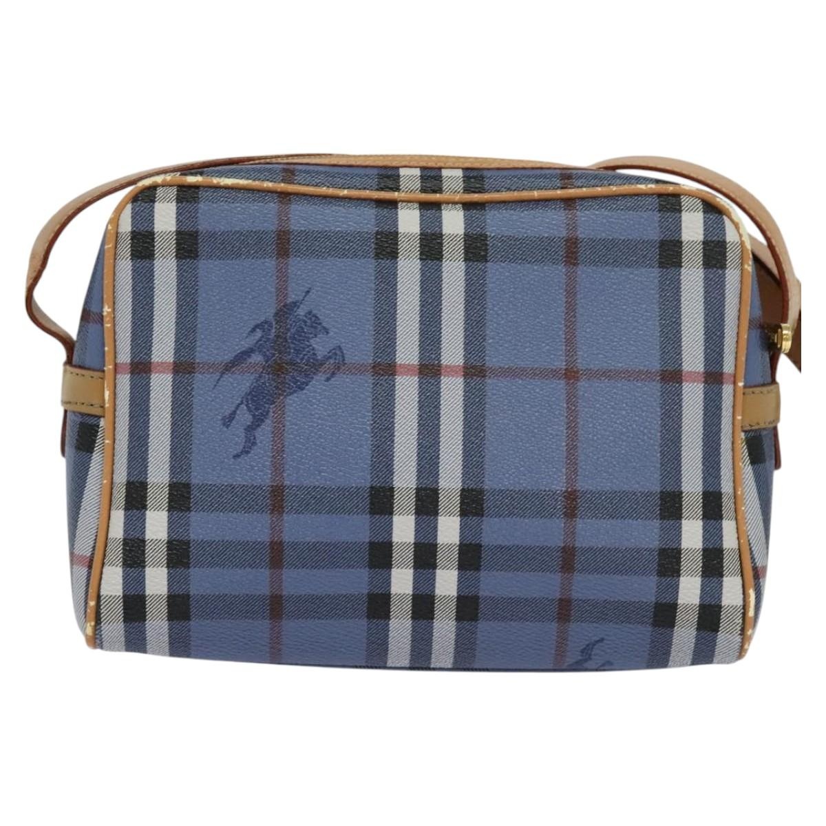 Burberry Nova Check Shoulder Bag Pvc Leather Blue - 3