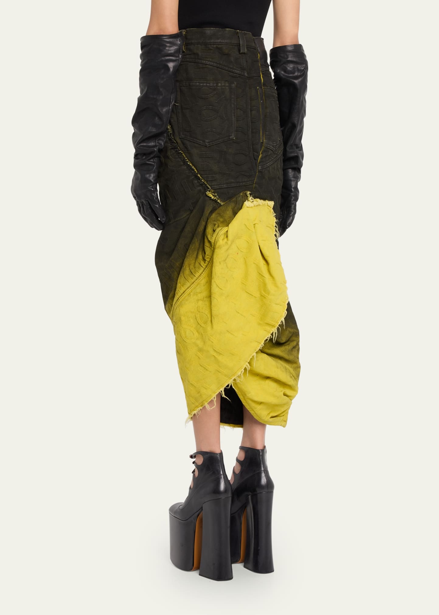 Denim Ombre-Painted Logo-Embossed Midi Skirt - 3