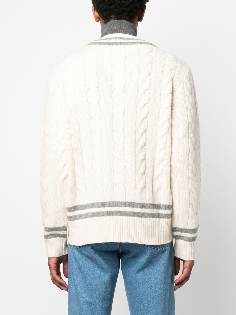 tipped V-neck cable-knit jumper 4