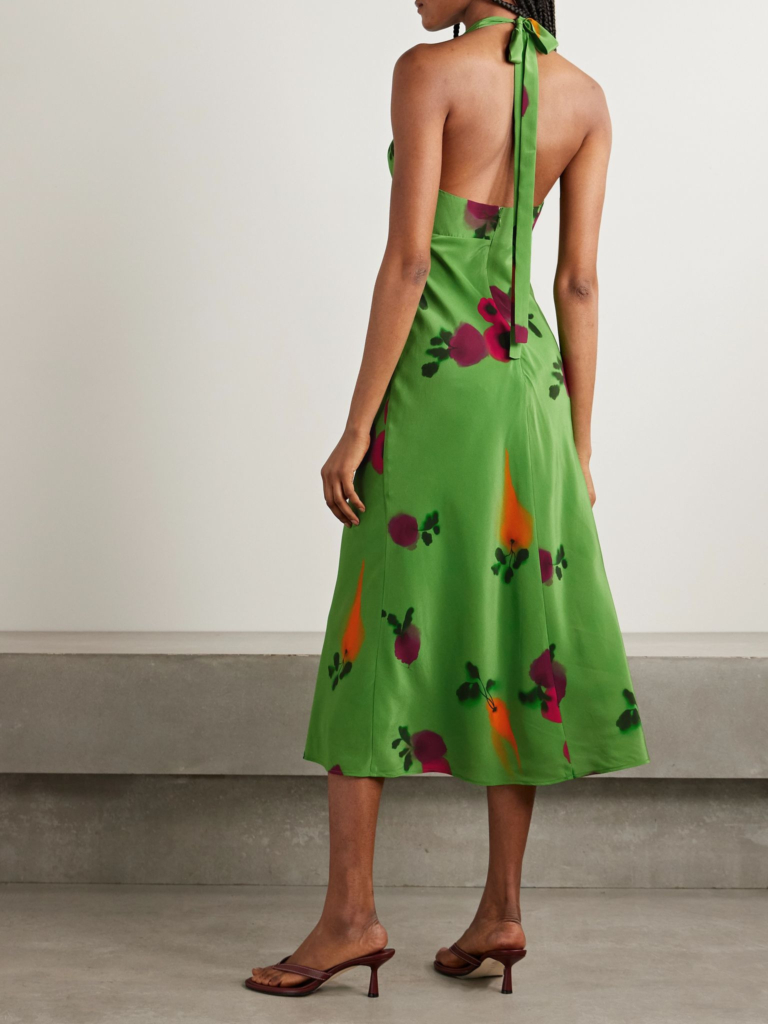 Lucca printed silk-crepe halterneck midi dress Green - 3