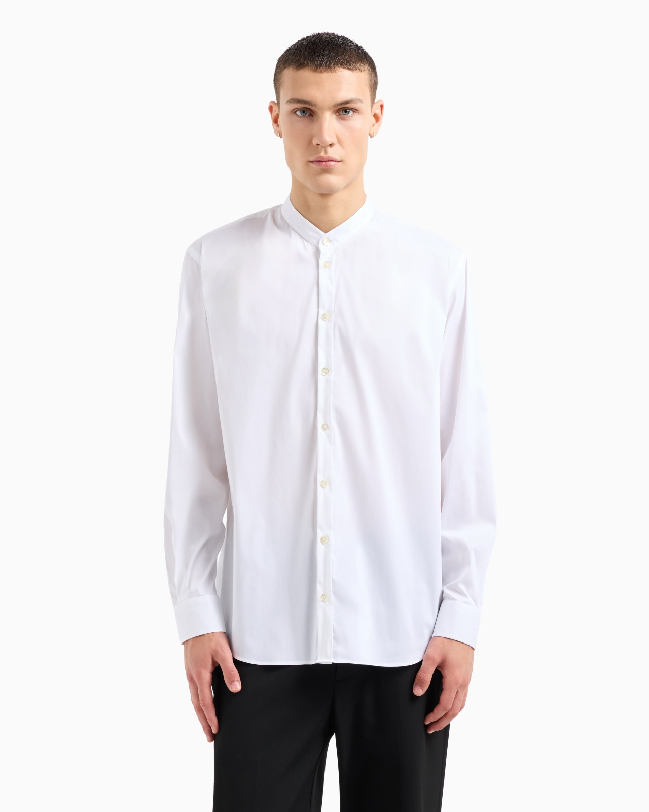 STRETCH SATIN SHIRT WITH GURU COLLAR - 4
