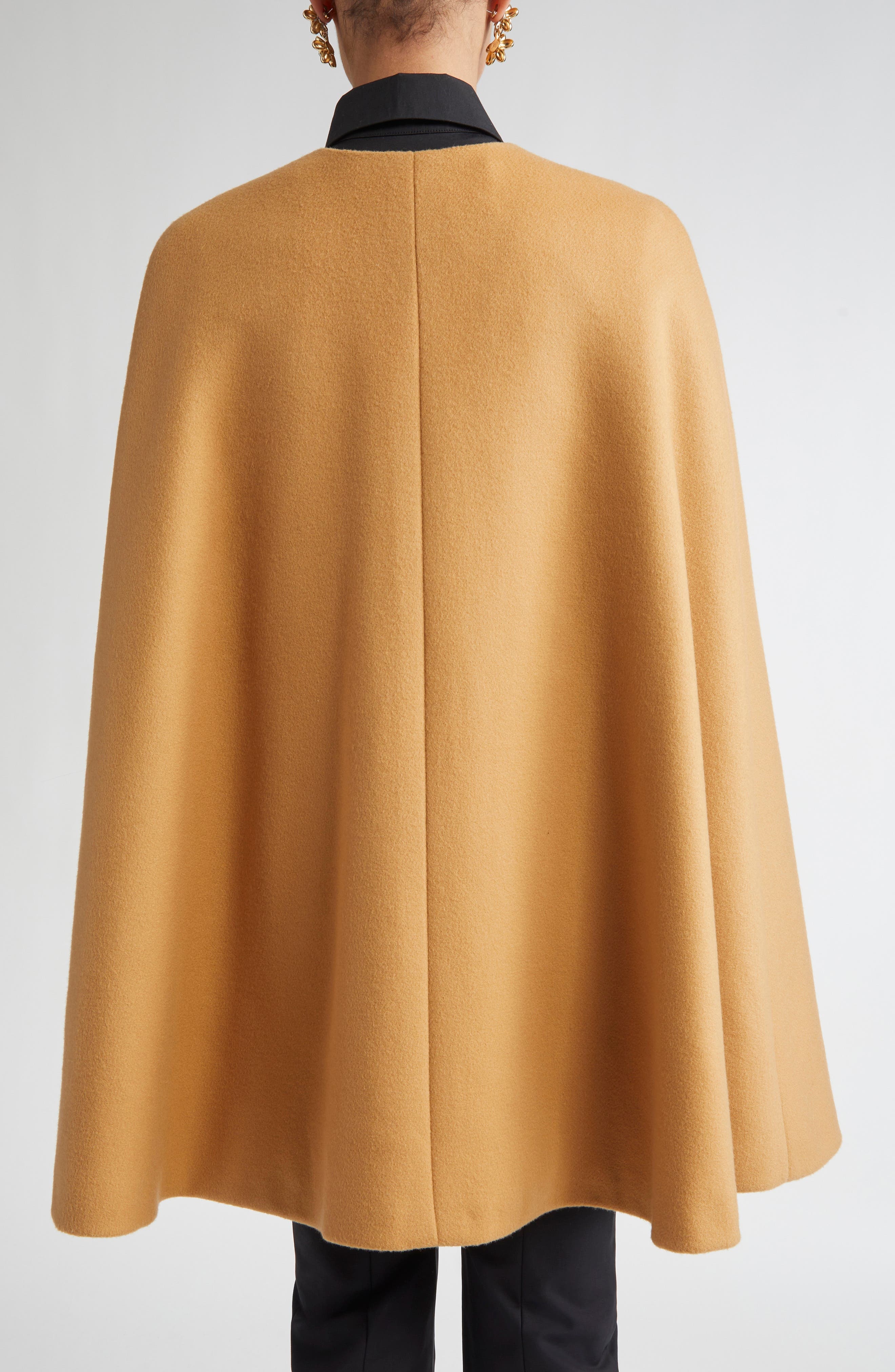 Carolina Herrera Button Front Wool Cape in Tan at Nordstrom - 3