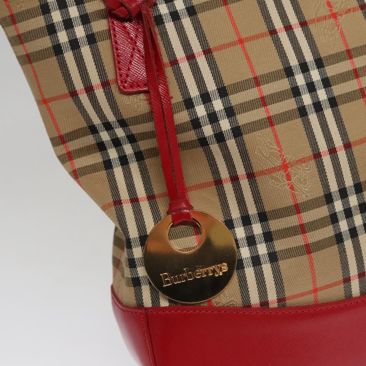 Burberry Nova Check Hand Bag Canvas Leather Beige Red Gold - 11