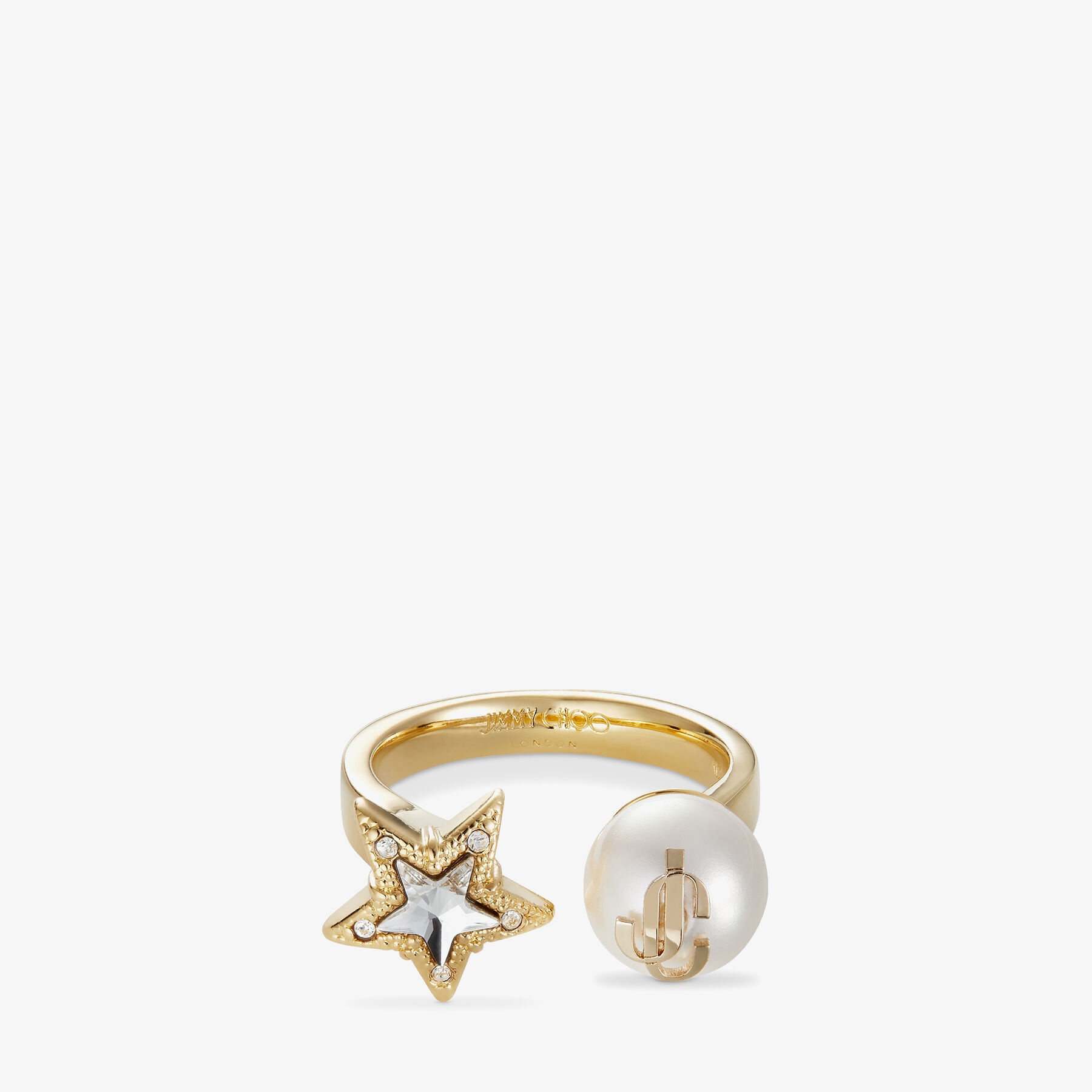 JIMMY CHOO JC Star Pearl Ring Gold-Finish Metal Ring with Crystal Star and  Pearl | REVERSIBLE