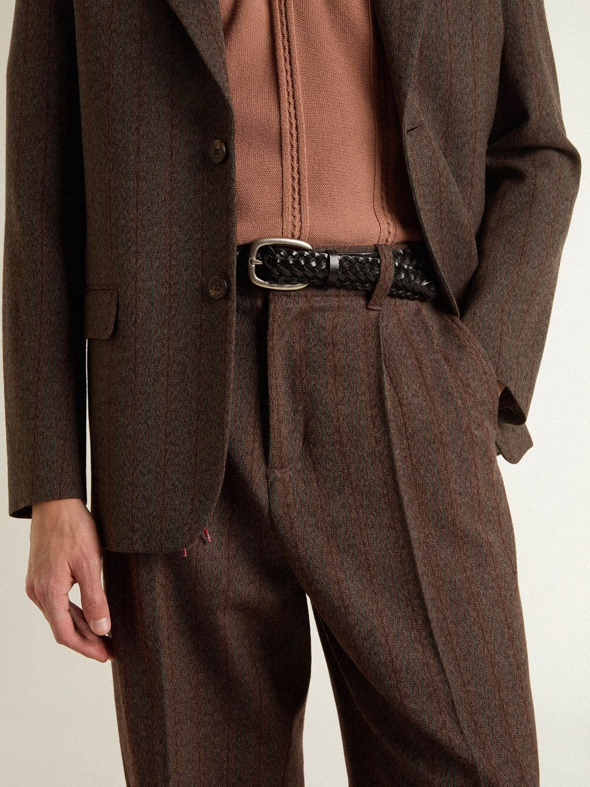 Men's joggers in dark brown wool with thin striped pattern - 5