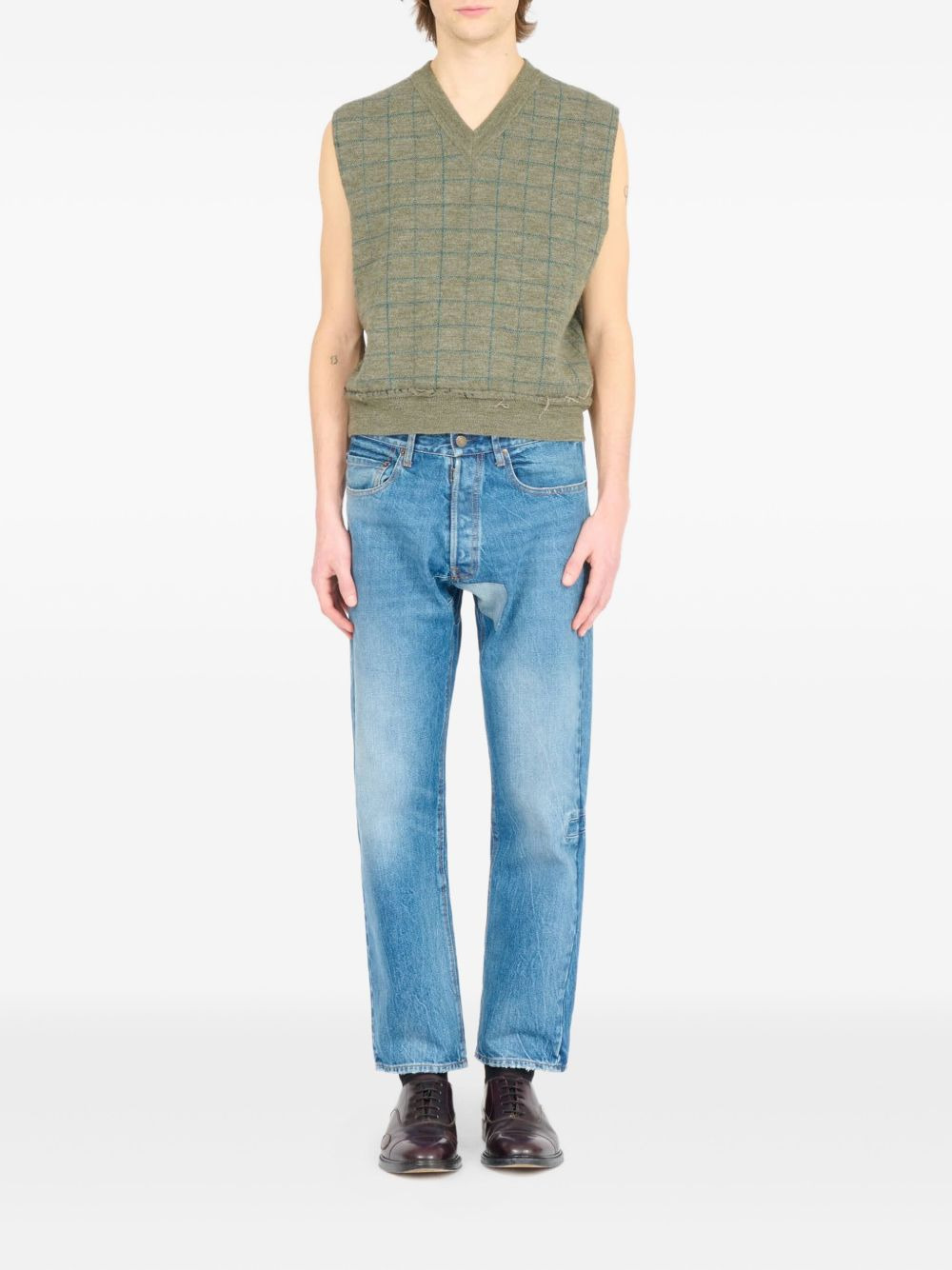 checked V-neck vest - 2