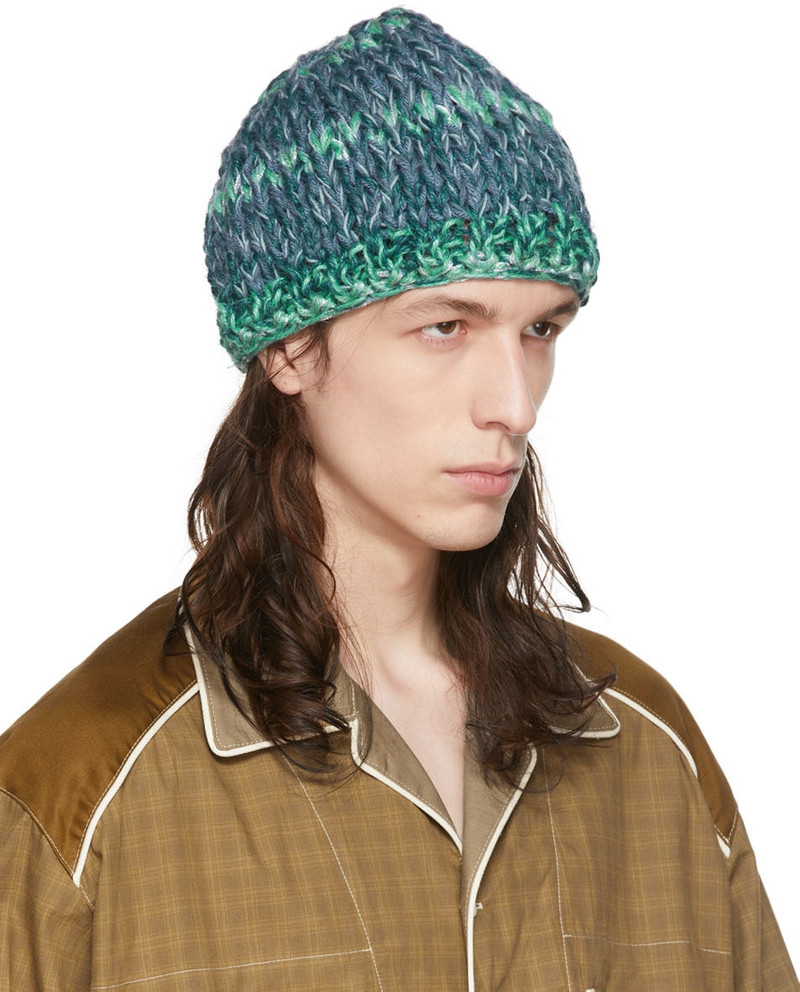 NICHOLAS DALEY Blue & Green Hand-Knit Beanie outlook
