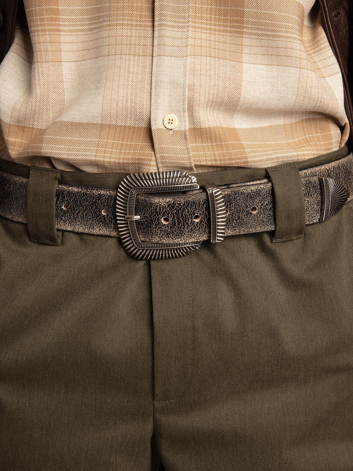 Men's belt in black leather with decorated buckle - 3