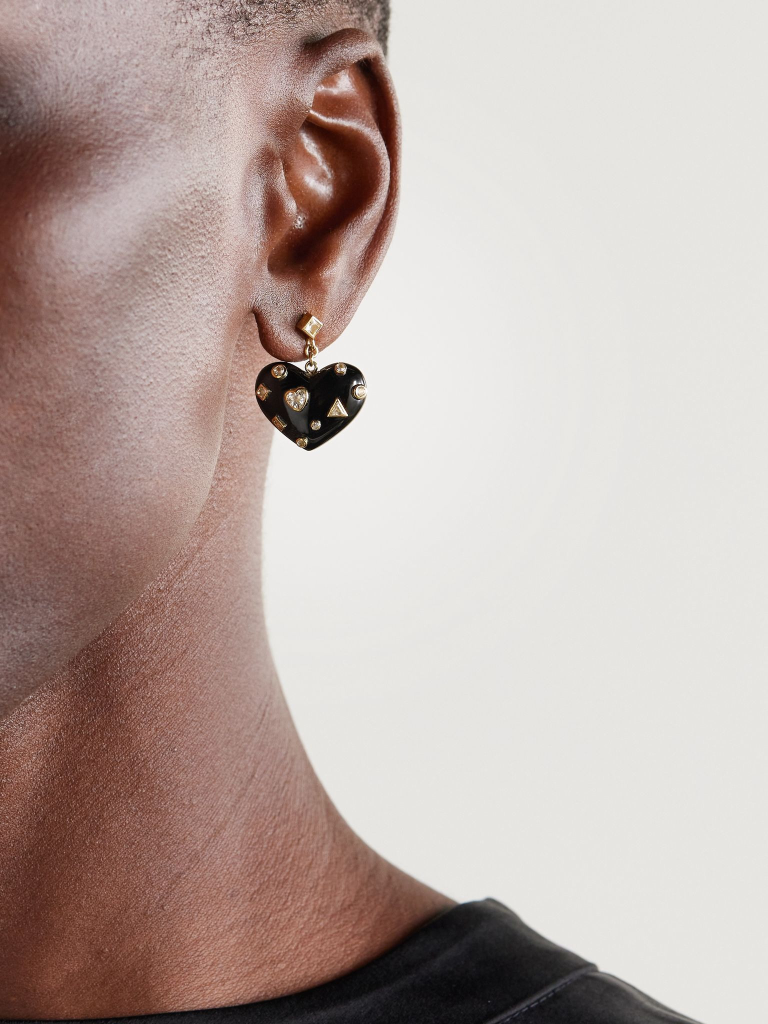 Coeur Confettis 9-karat gold, onyx and topaz earrings Gold - 2