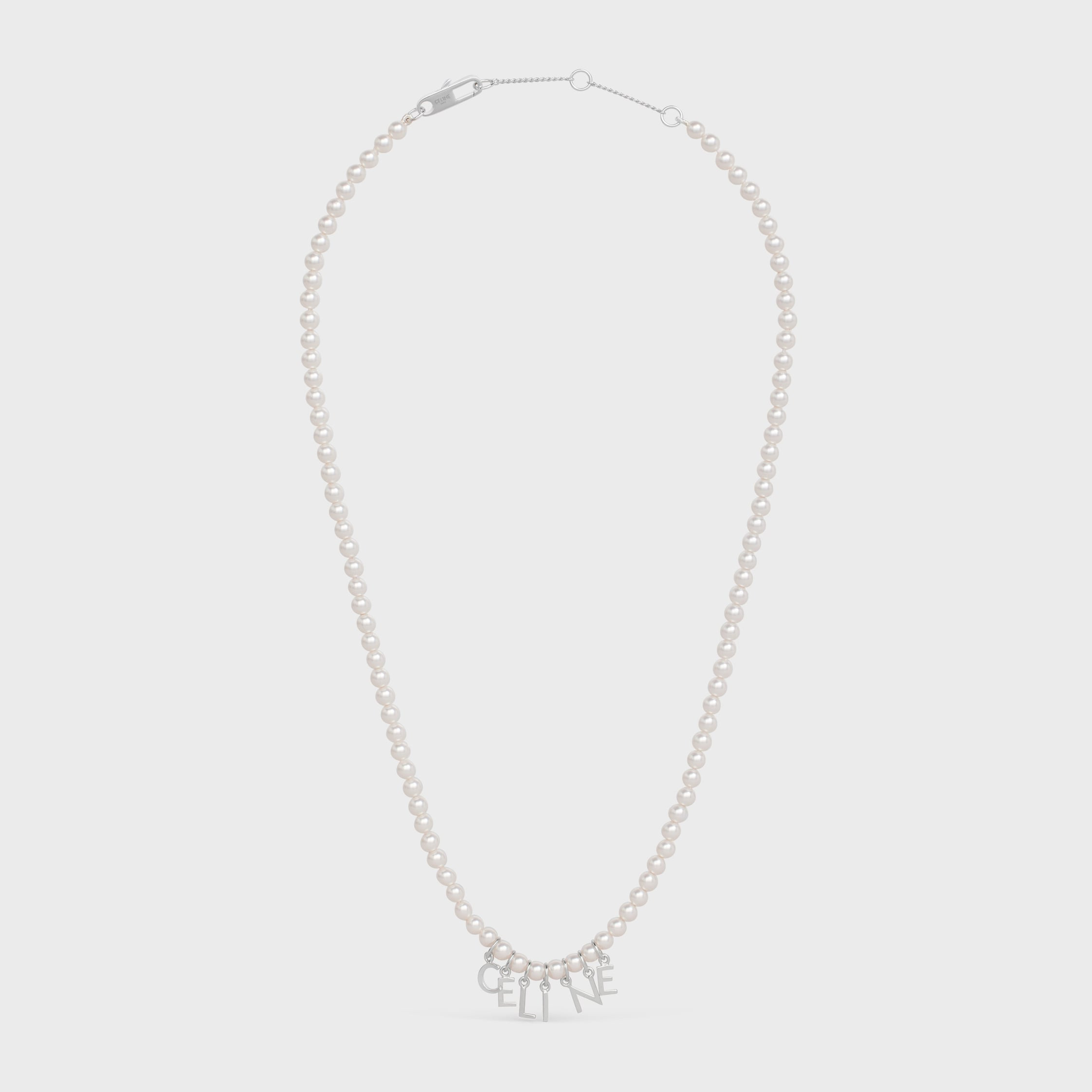 Celine Monochroms Necklace in Glass Pearls and Brass with Rhodium Finish - 1