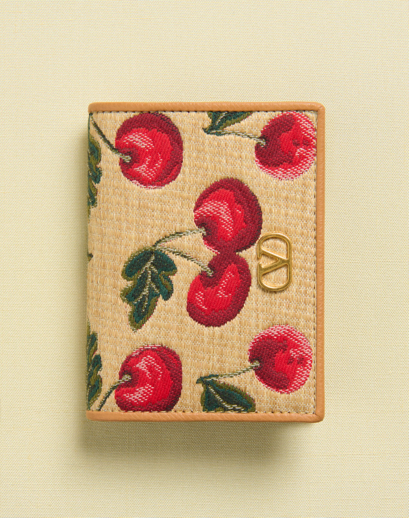 VLOGO SIGNATURE CHERRY JACQUARD RAFFIA WALLET 6