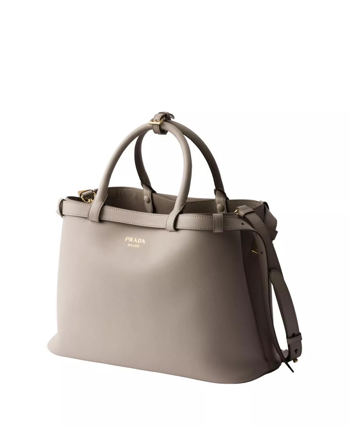 Buckle Medium Leather Handbag with Double Belt - 3