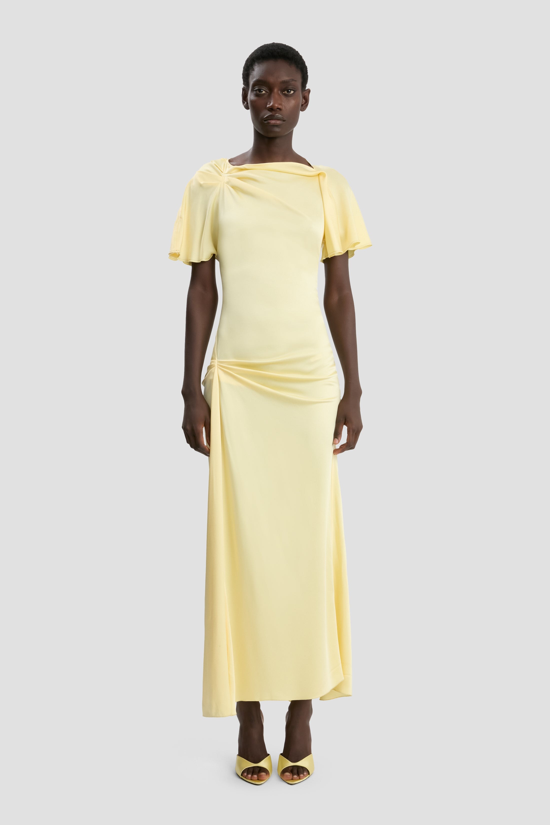 Draped Cap Sleeve Dress In Daffodil Yellow - 2
