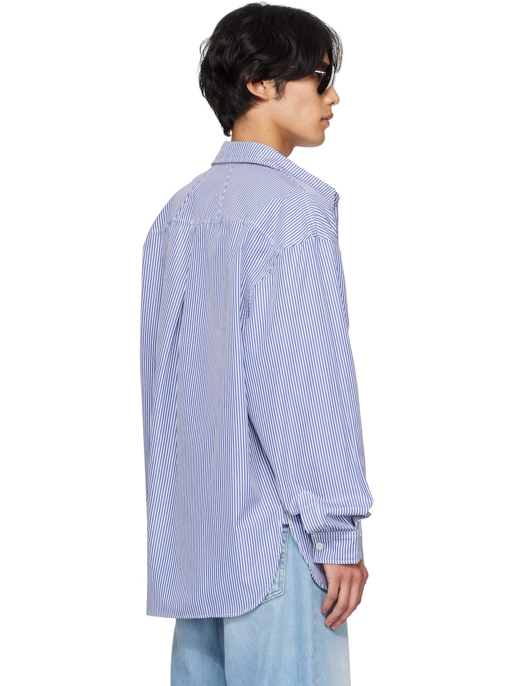Blue & White 'Rhude' Side Logo LS Shirt - 3