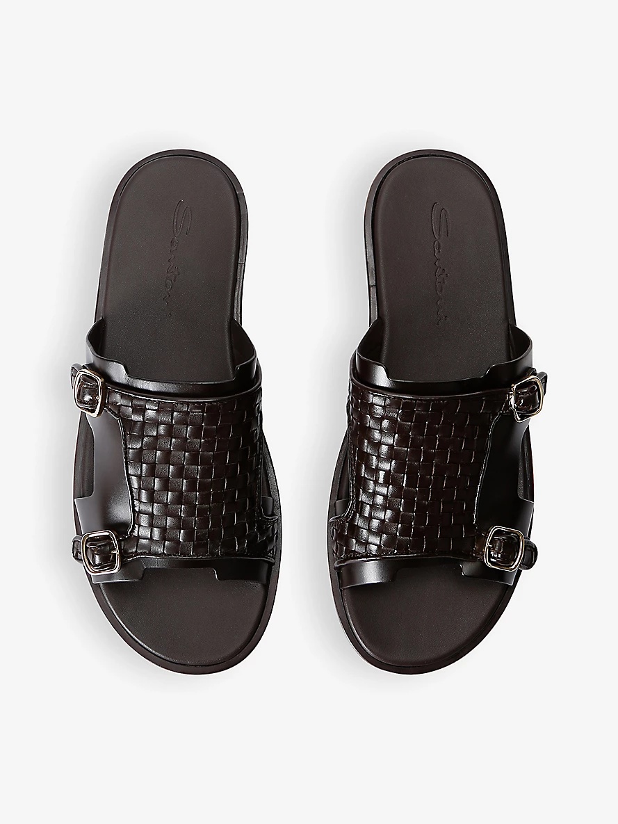 Woven-overlay buckled leather sandals - 2