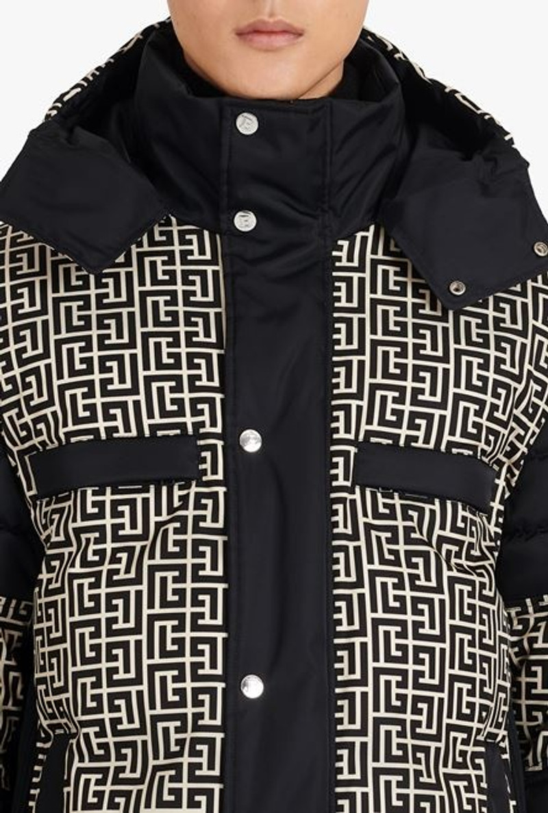 Balmain x Rossignol - Ivory and black nylon quilted coat with Balmain monogram 8