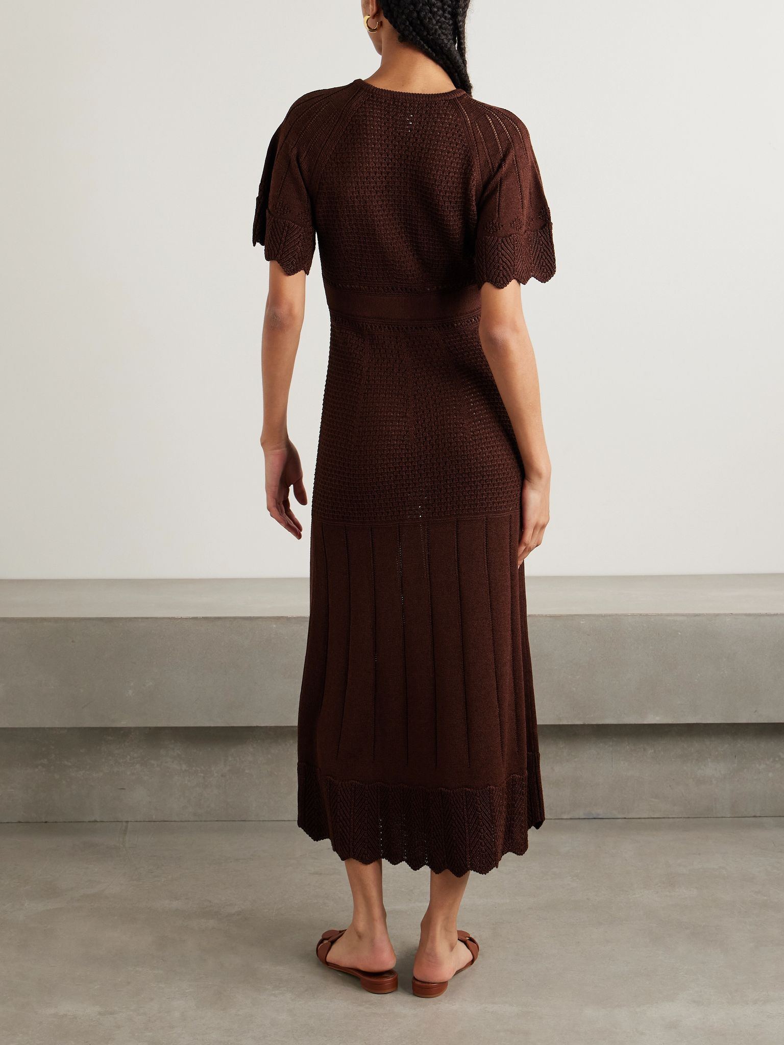 Imaginaire pointelle-knit cotton-blend maxi dress Chocolate - 3