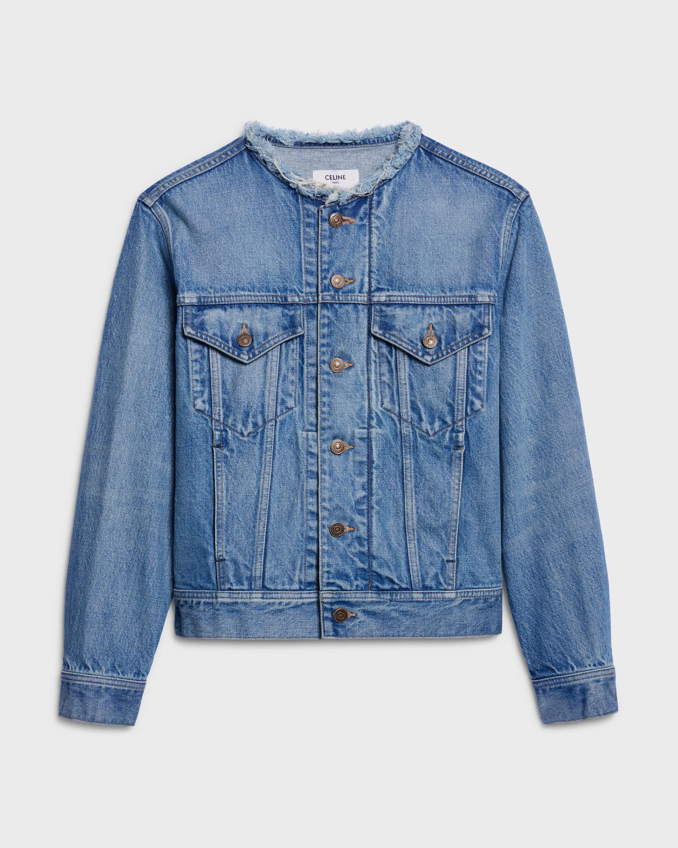 COLLARLESS DENIM JACKET - 1