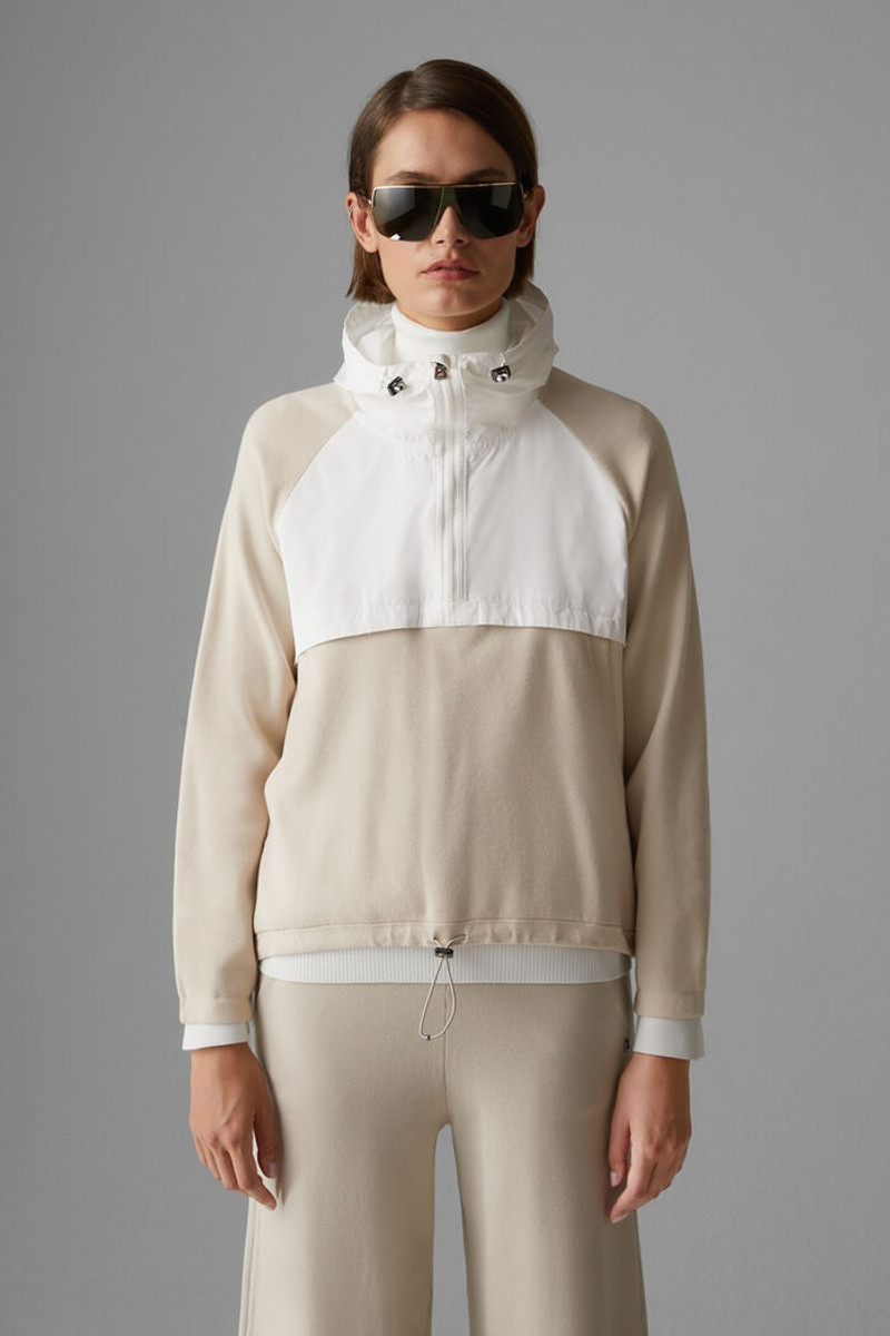 Sohra Knitted hoodie in Light beige/white 2