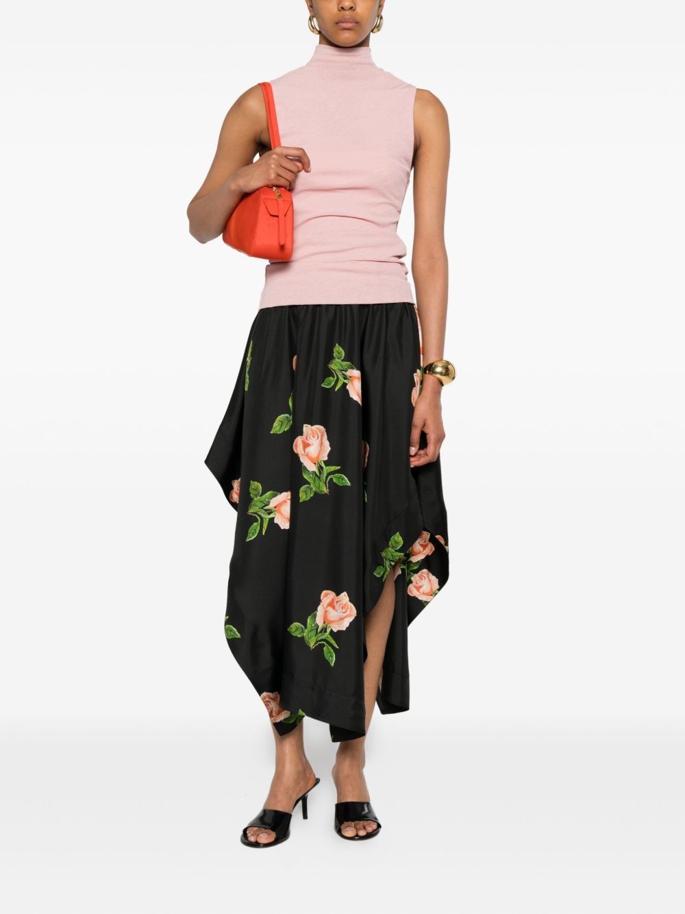 rose-print drape-hem skirt - 2