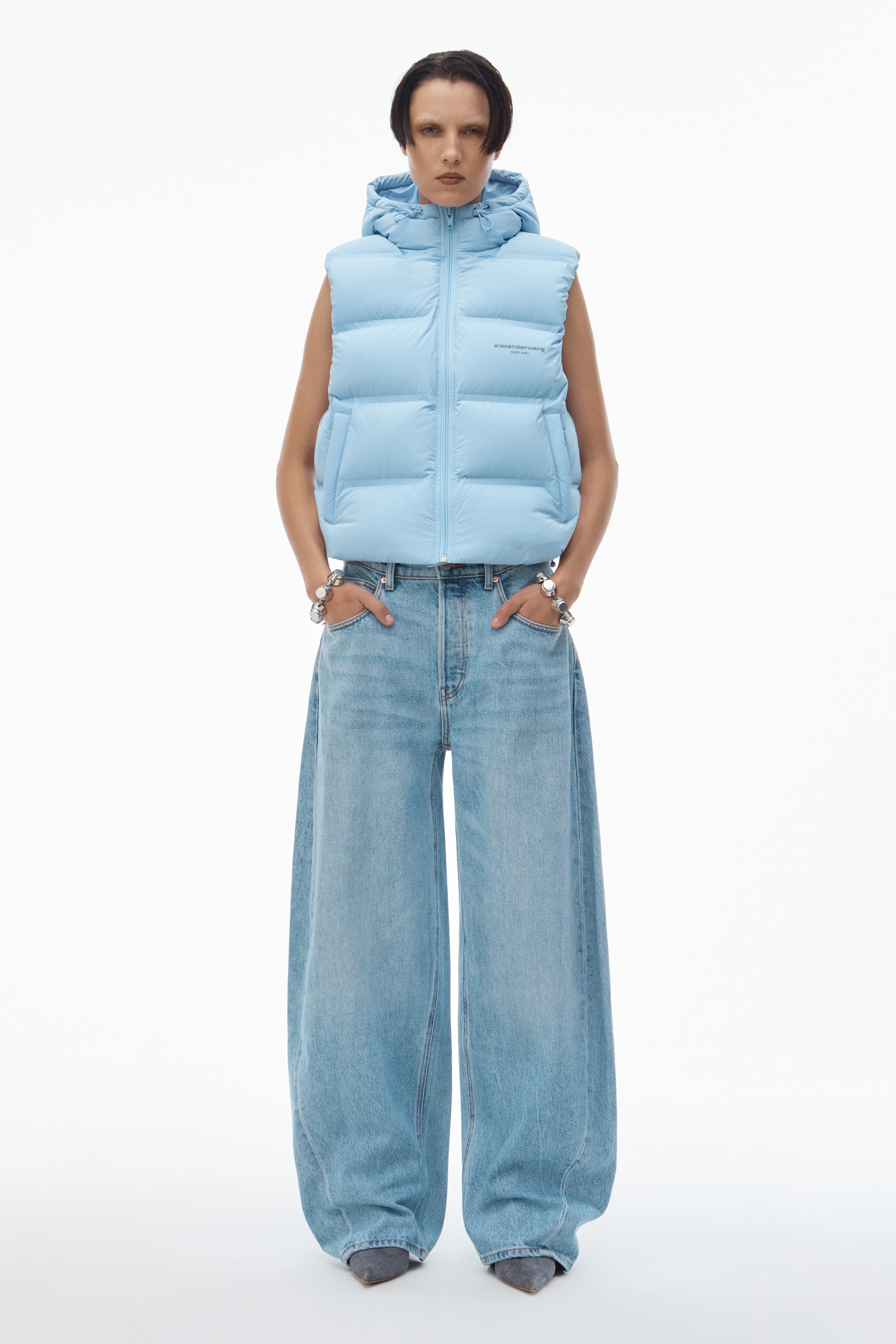 cropped channel vest in feather & down - 2