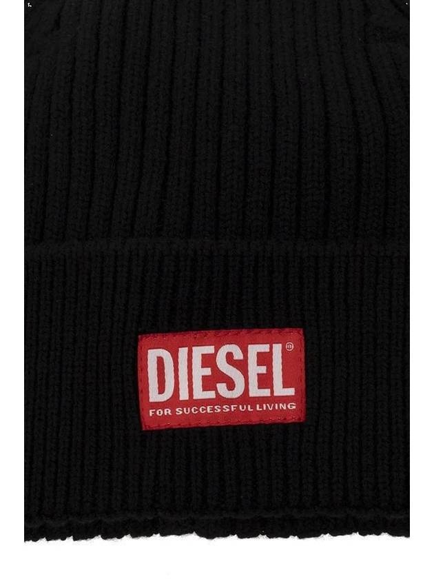 【DIESEL】BLACK CODER LOGO PATCH RIBBED BEANIE Diesel K Coder H Logo Patch Ribbed Beanie Black | balaan