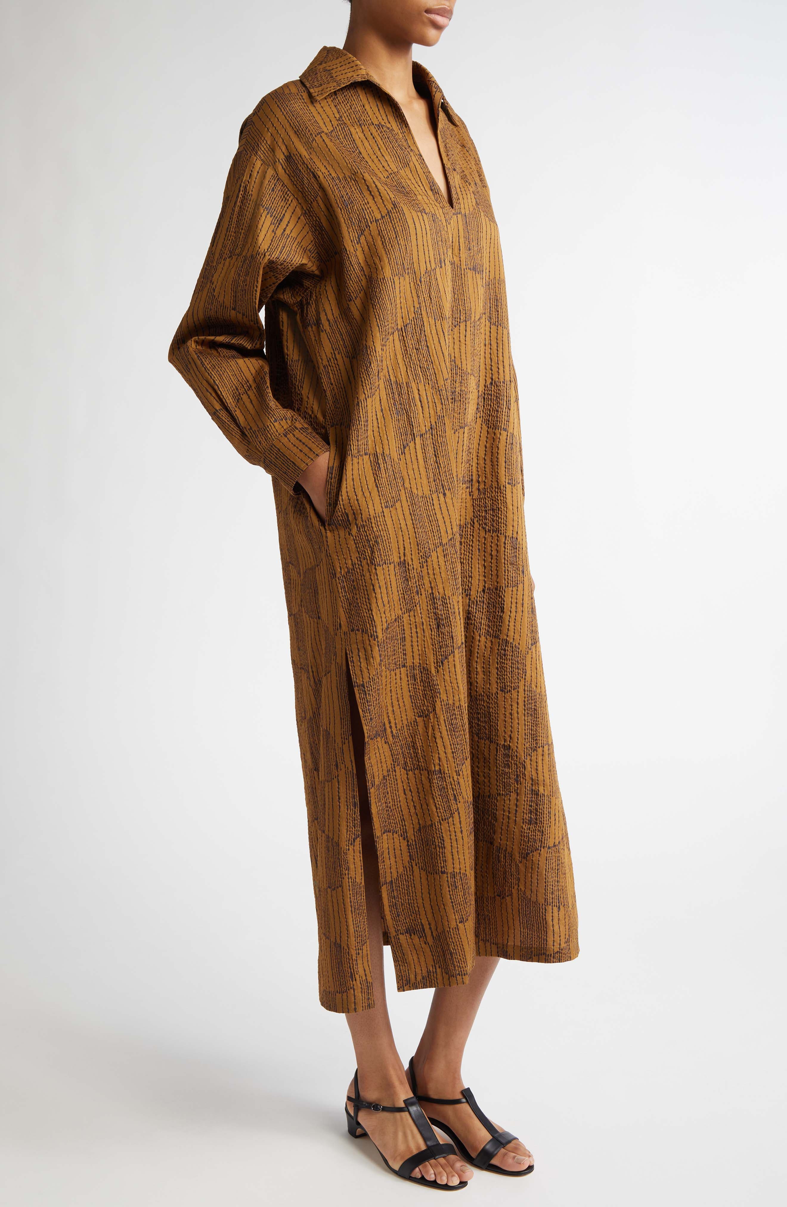 Max Mara Edwige Abstract Print King Sleeve Caftan Dress in Olive Green at Nordstrom - 4