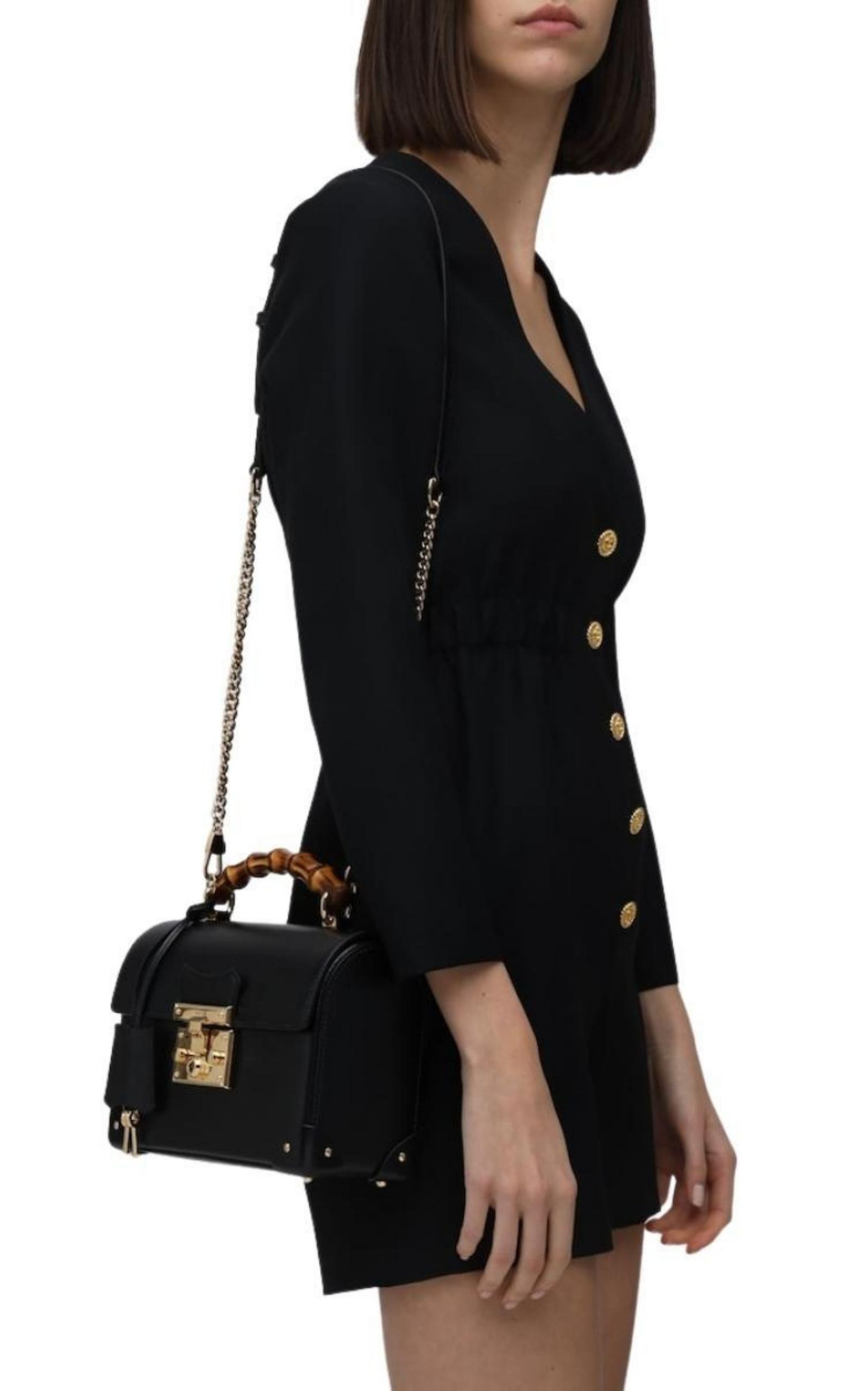 Padlock Small Bamboo Black Shoulder Bag - 2