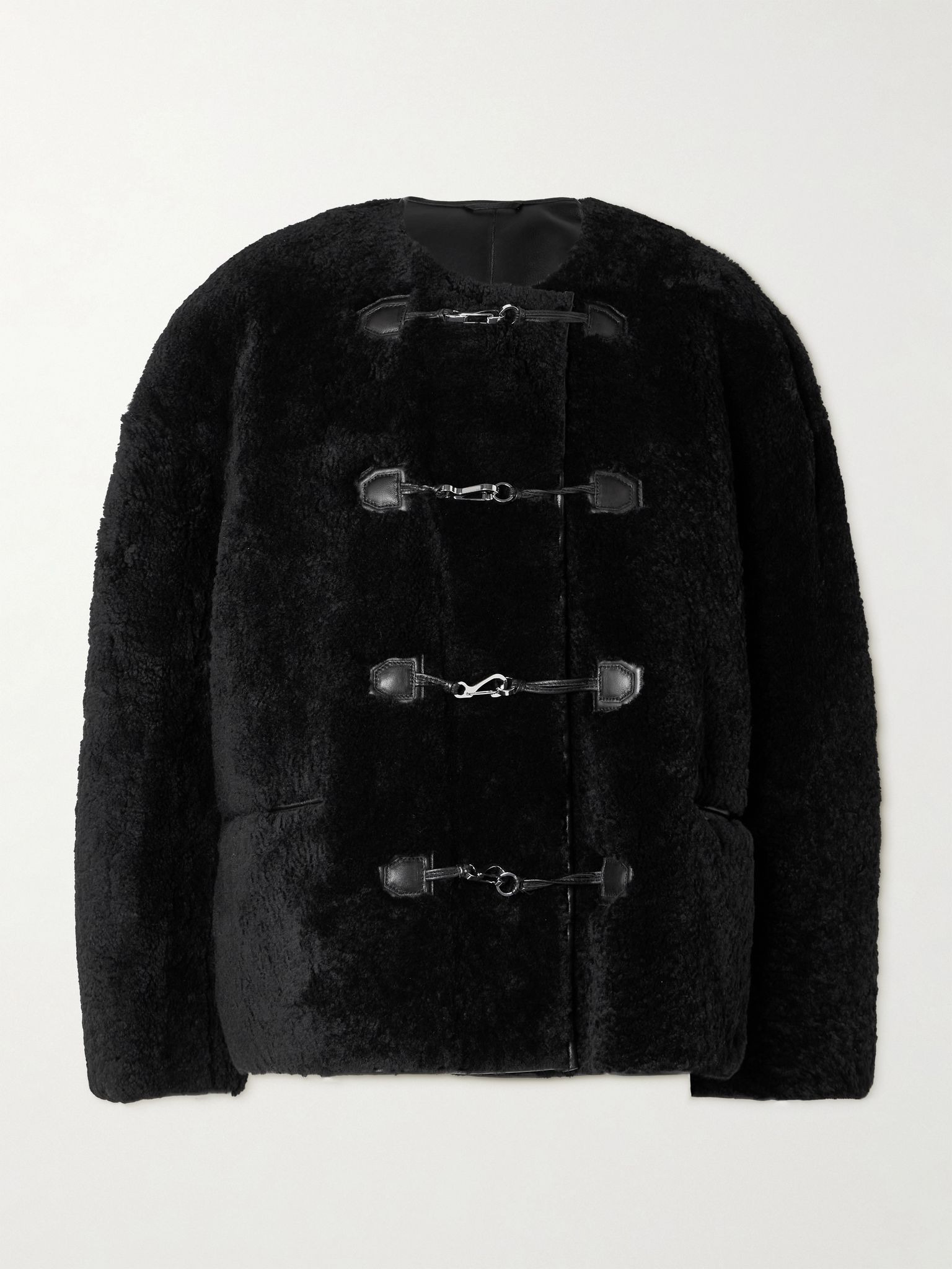 Leather-trimmed shearling jacket Black - 1
