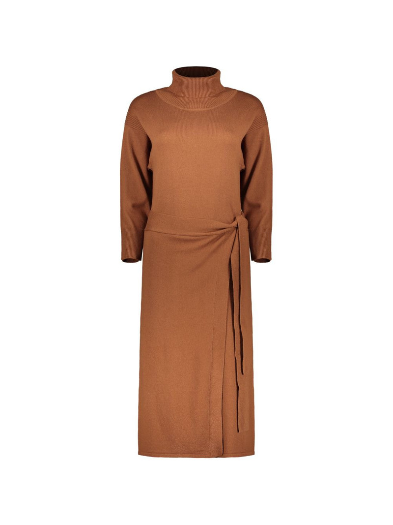 high-neck gathered midi dress 1