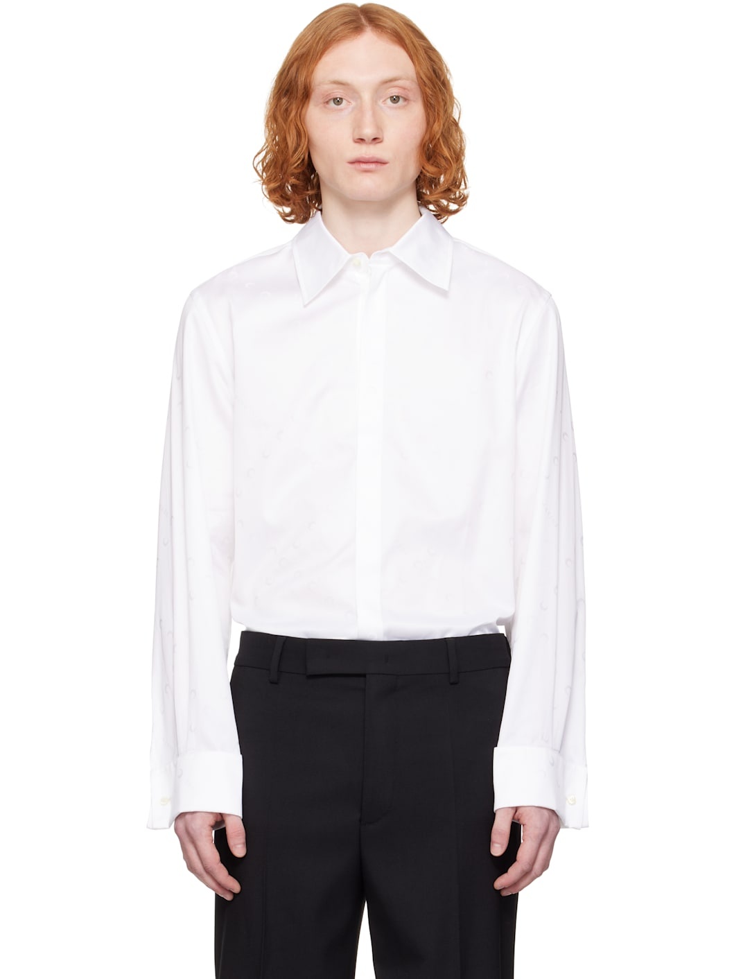 White 'MS' Jacquard Poplin Button Up Shirt - 1