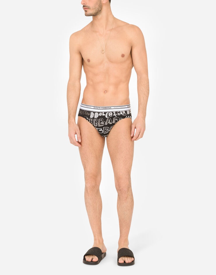 Two-way stretch cotton mid-rise briefs with logo print - 2