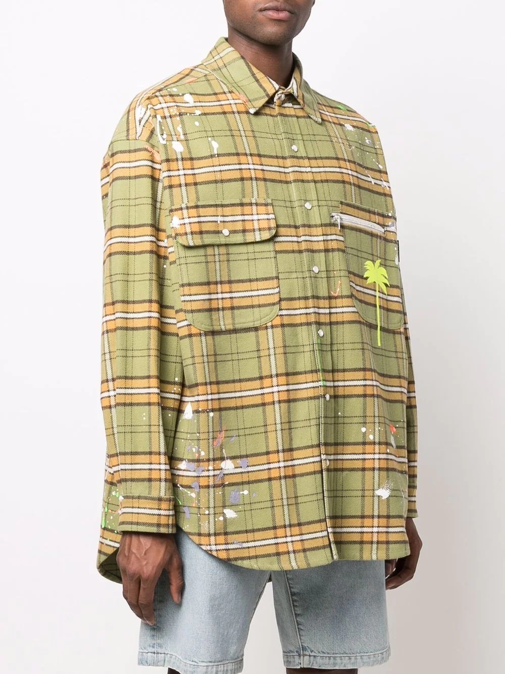 painterly-print checked shirt - 3