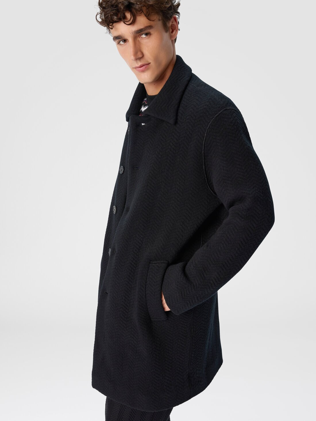 Double Knit Coat with Zigzag Pattern - 4