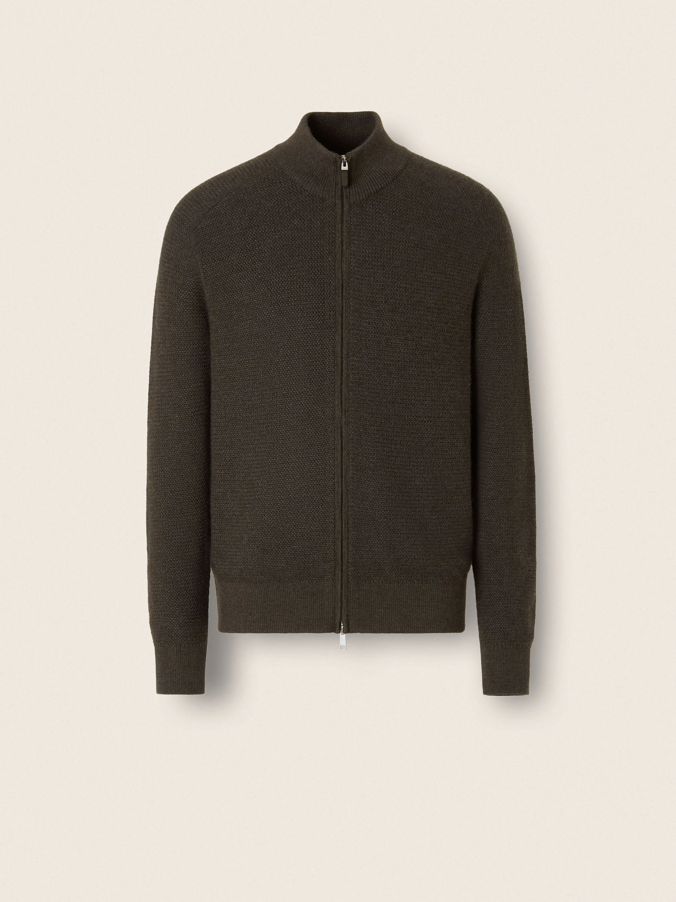 DARK OLIVE GREEN AND DARK GREY CASHSETA FULL ZIP CARDIGAN - 1