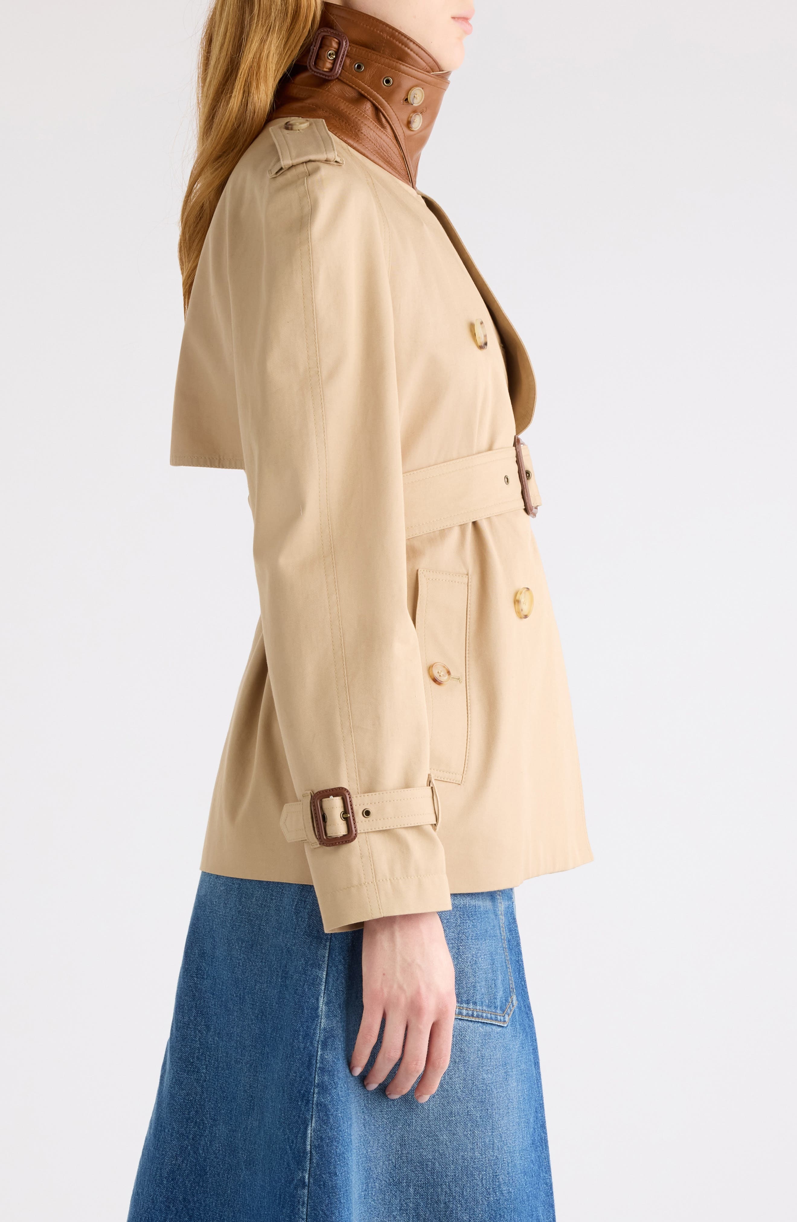 Chloé Short Cotton Gabardine Trench Coat in Worn Brown at Nordstrom - 5