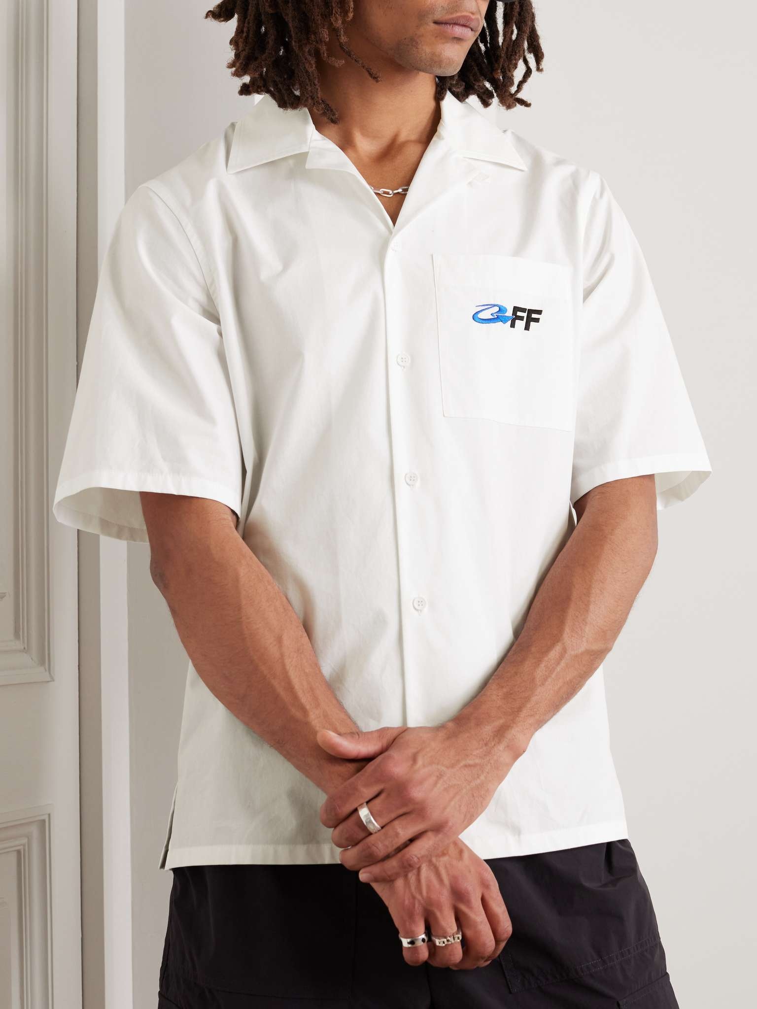 Camp-Collar Embroidered Printed Cotton-Poplin Shirt - 4